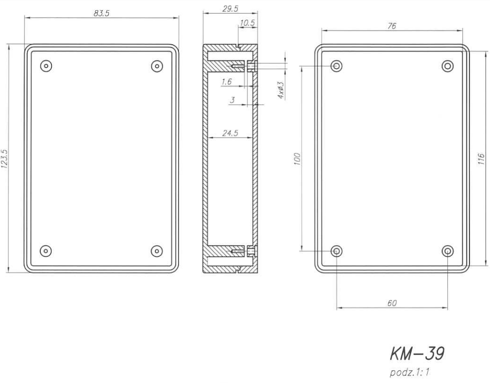 Plastmasas korpuss, 84x124x30mm, ABS, pelēkā krasa