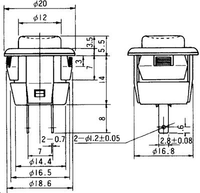 Poga SPST-NO, OFF-(ON), 3A/250VAC, Ø18mm, melns, bez fiksacijas
