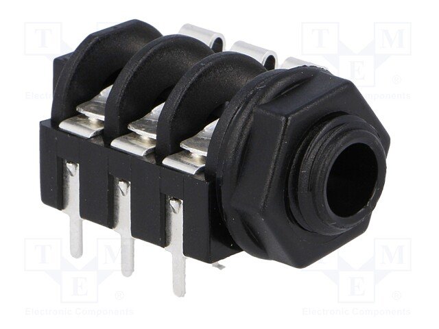 6.35mm ligzda, stereo, plastmasas, THT, skrūvejamas šasijai M9, plastmasu uzgrieznis, 2 x on/of, NEUTRIK