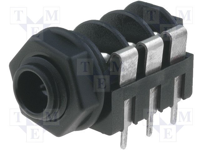 6.35mm ligzda, stereo, plastmasas, THT, skrūvejamas šasijai M9, plastmasu uzgrieznis, 2 x on/of, NEUTRIK