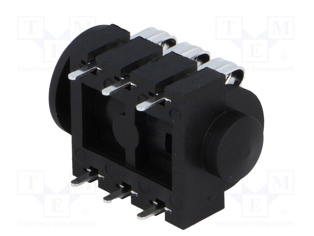 6.35mm ligzda, stereo, plastmasas, THT, skrūvejamas šasijai M9, plastmasu uzgrieznis sudrabota, 2 x on/off, AMPHENOL