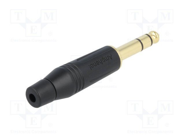 6.35mm štekers, stereo, metālisks, uz vadu, ar amortizatoru, apzelts/mels, AMPHENOL