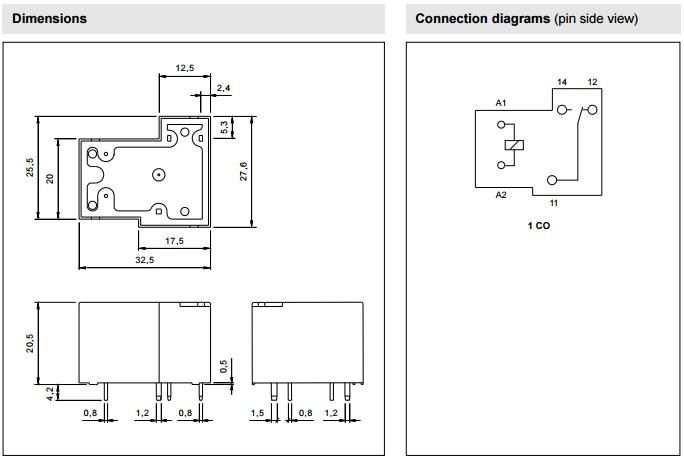 Relejs 230V/AC, SPDT, 40A/240VAC, 40A/30VDC, 13.49kΩ(17mA), viens kontakts uz pārslēgšanu, 32.5x27.6x20.5mm, RELPOL