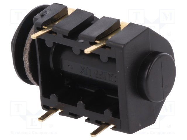 6.35mm ligzda, mono, plastmasas, THT, skrūvejamas šasijai M9, plastmasu uzgrieznis, apzelts melns, on/of, CLIFF