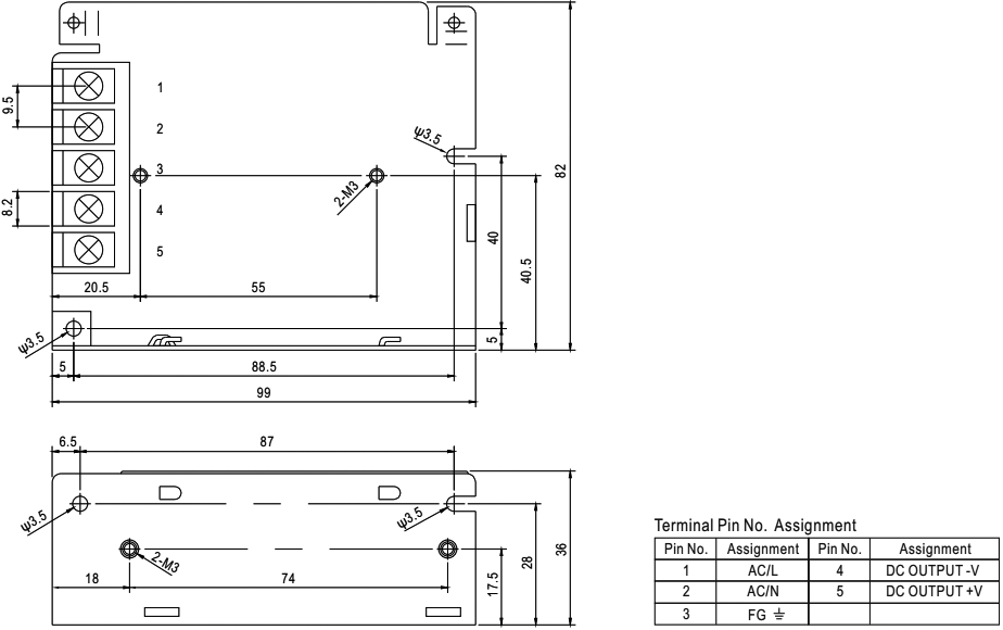 Barošanas bloks 220V=>5V(4.75...5.5VDC), 7A, 35W, 99x82x36mm, 0.298Kg, modulis