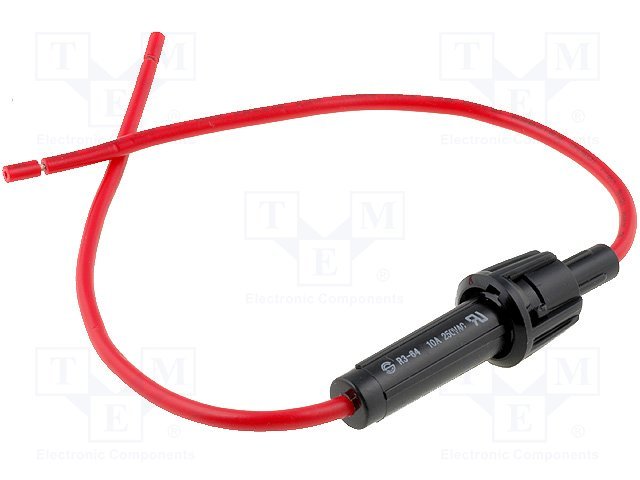 Drošinātāju turētājs, ar vadu, 6.3x32mm(6.3x30mm), 10A, 250VAC