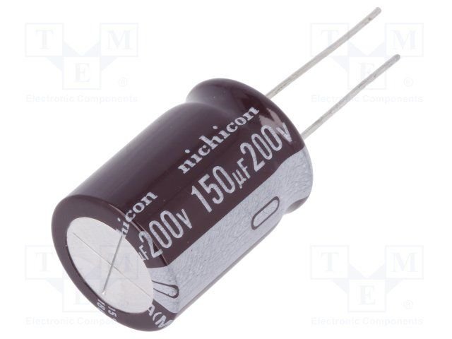 150/200V, 105C, Ø18x25mm, ±20%, Kondensators elektrolītisks, 12000h, NICHICON, ar lokaniem izvadiem