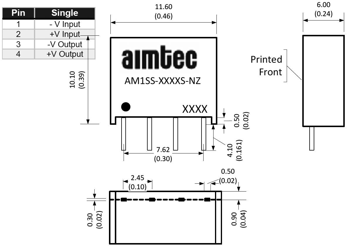 AM1S-1212SZ Converter DC/DC 12V=>12V, 1W, 83mA, SIP4