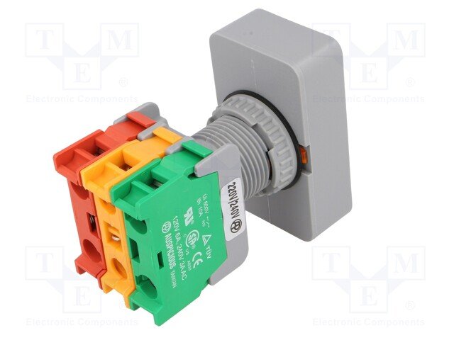 Paneļu slēdzejs, 22mm, 2 poz./2 kont./sarkans/zaļš ON-(OFF)/OFF-(ON), apgaismošana, IP65, 3A/230VAC