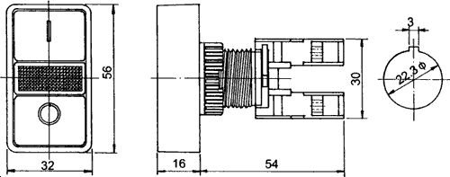 Paneļu slēdzejs, 22mm, 2 poz./2 kont./sarkans/zaļš ON-(OFF)/OFF-(ON), apgaismošana, IP65, 3A/230VAC