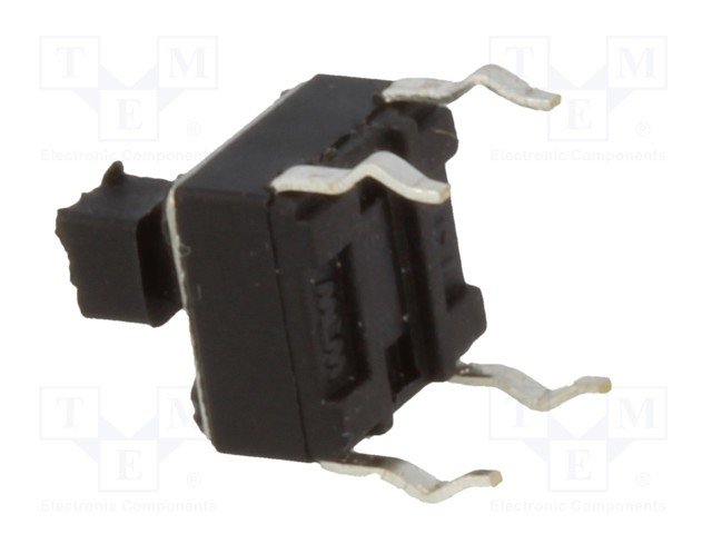 Mikroslēdzejs horizontāls, 6x6x4mm, SPST-NO, OFF-(ON), THT, 0.05A/12VDC, 1.6N, L=3.5mm, kvadrātveida stienis