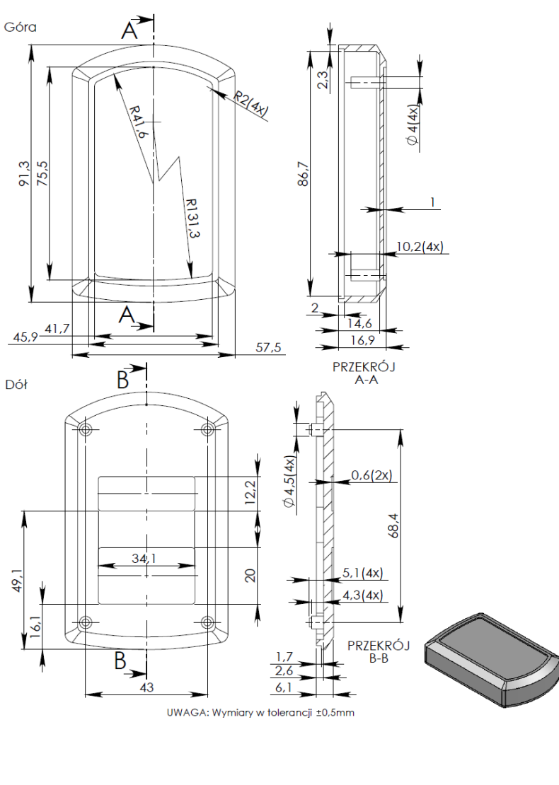 Plastmasas korpuss, 57x92x21mm, ABS, pelēkā krasa