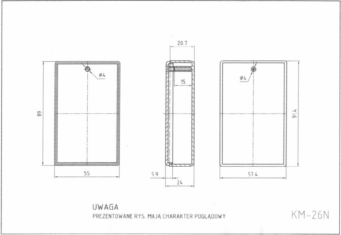 Plastmasas korpuss, 57x90x24mm, ABS, peleka krasa