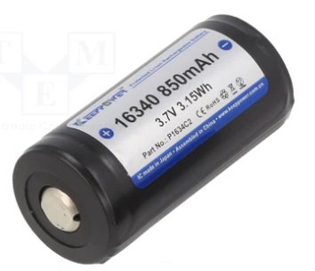 Akumulatori Li-Ion, 850mAh, 3.7V, 1/2A, 16340, Ø16.8x35.7mm, 40gr