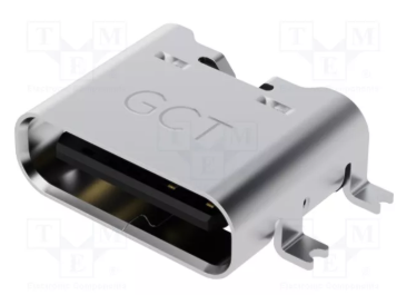 USB-C (type C), ligzda uz šasija, SMD/SMD, 4 piestiprinājuma punkti, only for charging, 3A, 6pin