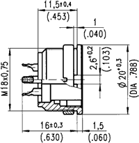 5Pin rūpņiecības savienotājs sasijai "mama" ligsda, 5A/300V, IP40, Ag, 270grad., apaļš, serija C091A