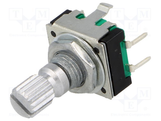 Enkoders, 24imp/revol., 12.4x13.4mm, L=15mm, metāla rokturis D=6mm, vertīkals, ar spiedpogu