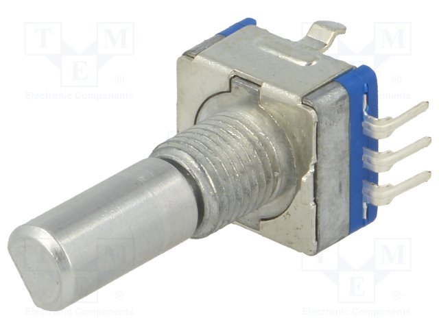 Enkoders, 20imp/revol., 12.4x13.4mm, L=20mm, metālisks rokturis D=6mm, D-profils, vertikāls, ar spiedpogu