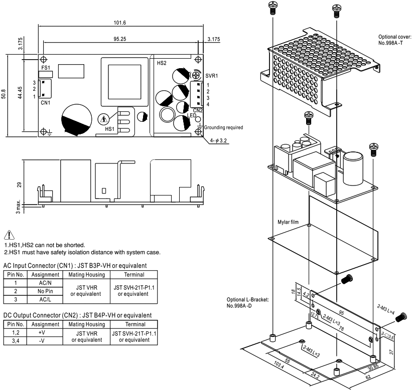 Impulsu barošanas bloks 85-264V=> +12V, 3.75A, 45W, 101.6x50.8x29mm, 140gr.