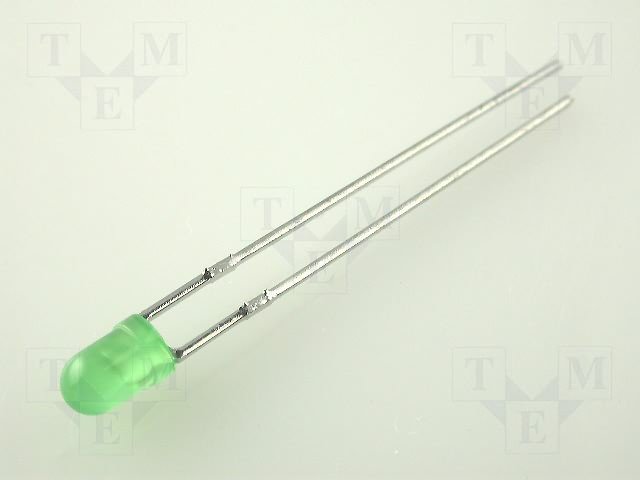 3mm, zaļa, 12V, 8...20mcd, 60°, 12V/10...15mA, 568nm, gaismas diode