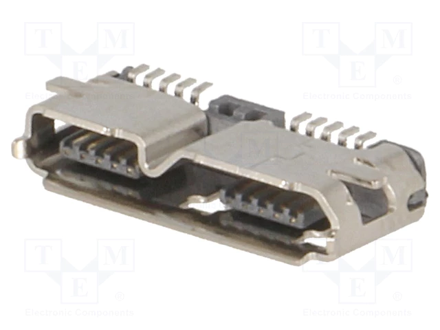 MicroUSB-B (3.0), 10pin, ligzda, leņkisks, SMD veida PCB