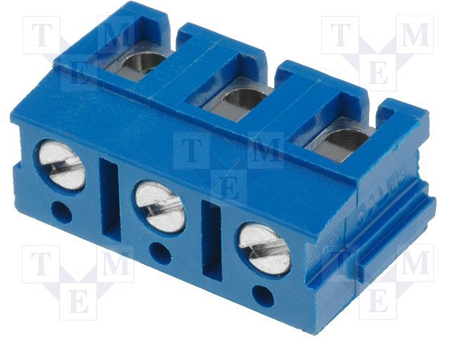 Terminal Blocks PCB, ar skrūvēm, 3pin, 7.5mm, 2.5mm2, 250V/24A, 22.5x12.6x12.6mm, leņķisks, 90°