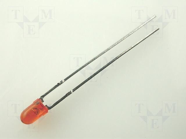 3mm, oranža, 20...125mcd, 50°, 2.05...2.5V/20mA, 610nm, gaismas diode