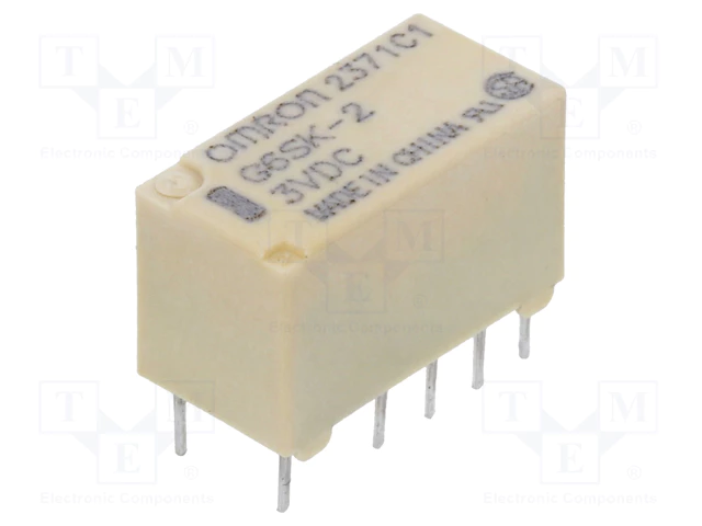 Relejs DC3V, DPDT, 2x0.5A/125VAC, 2x2A/30VDC, 45Ω(66mA), divi kontakti uz parslēgšanu, bistabilais,14.8x7.3x9.2mm, OMRON