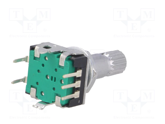 Enkoders, 24imp/revol., 12.4x13.4mm, L=20mm, metāla rokturis D=6mm, vertīkals, ar spiedpogu