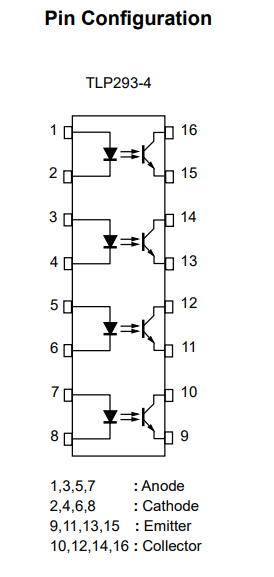 TLP293-4 SMD Optrons, izeja fototranzistors, Channels:4, 80V, SO16