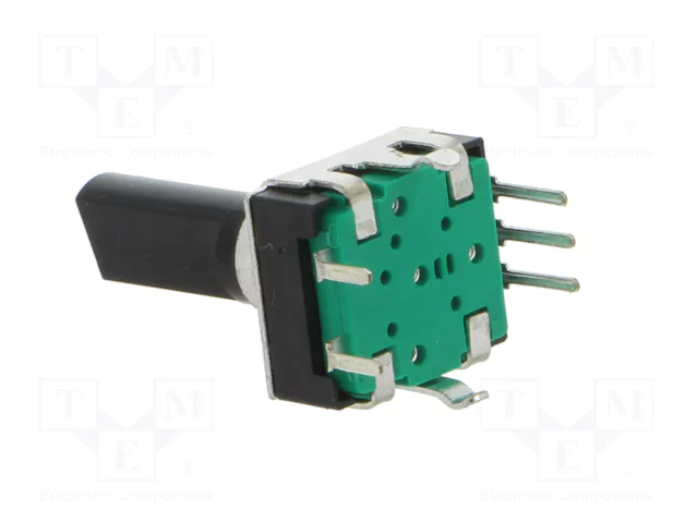 Enkoders, 24imp/revol., 12.4x13.4mm, L=15mm, plastmasas rokturis D=6mm, D-profils, vertikāls, ar spiedpogu, bez vītnes