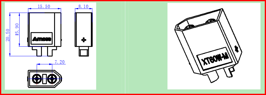 2Pin, XT60, "papa", 500V, 40A, 12AWG, IP40,  lodejama vadam