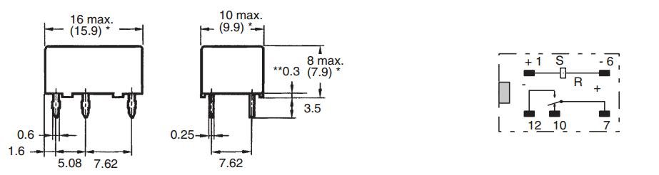 Relejs DC12V, SPDT, 0.4A/125VAC, 2A/30VDC, 720R(16.6mA), viens kontakts uz pārslēgšanu, 16x10x8mm, OMRON