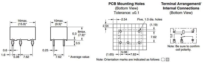 Relejs DC5V, SPDT, 0.4A/125VAC, 2A/30VDC, 125R(40mA), viens kontakts uz pārslēgšanu, 16x10x8mm, OMRON