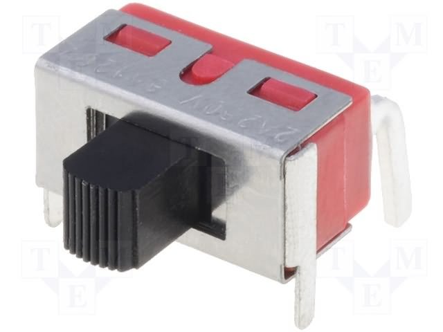 Pārslēdzējs slīdbīdņu SP3T, 5A/120VAC, 5A/28VDC, ON-OF-ON, 12.7x6.1x6.35mm, L=5.08mm, leņķisks, viens kontakts uz trīm stāvoklim