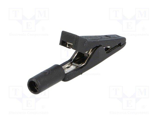 Krokodils izolēts, 2mm, 60V/15A, HIRSCHMAN, melna krasa