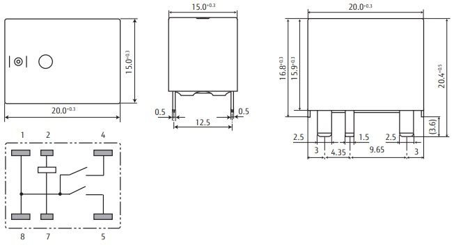 Relejs DC12V, SPDT, 60A/14VDC, 320R(37.5mA), viens kontakts uz pārslēgšanu, 15x20x16.8mm, FUJITSU