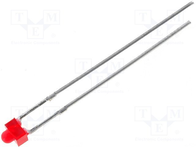 1.8mm, sarkans, 18..23mcd, 50°, 2...2.8V/20mA, 632nm, matēts, gaismas diode