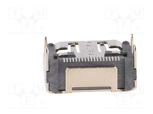 HDMI ligzda SMD, horizontals, uz šasija, 4 piestiprinājuma punkti THT