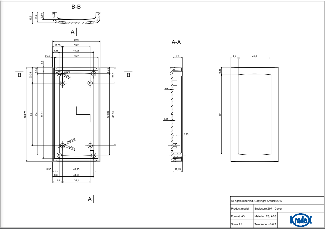 Plastmasas korpuss, 60x120x31mm, ABS, melnā krasa