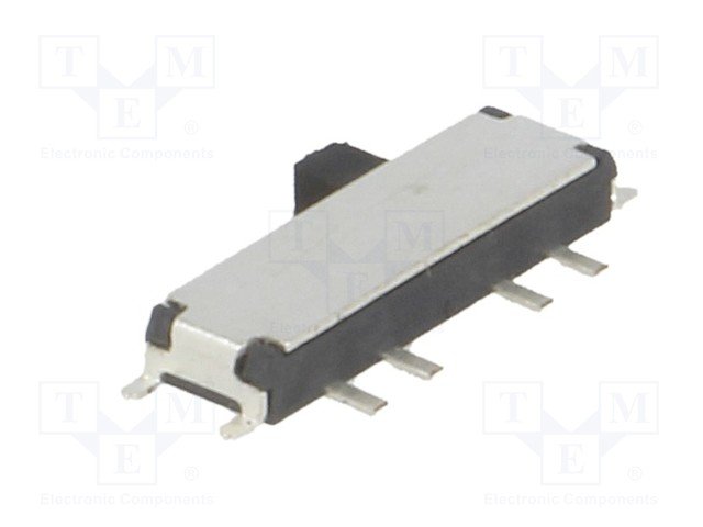 Pārslēdzējs slīdbīdņu SP3T, 0.3A/4VDC, OFF-ON-ON, SMD, 9.7x2.7x1.4mm, viens kontakts uz trīm stāvoklim