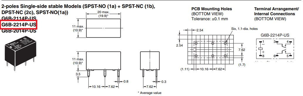 Relejs DC5V, DPST-NO, 2x5A/250VAC, 2x5A/30VDC, 83.3R(60mA), divi kontakti uz saslēgšanu, 20x10x10mm, OMRON
