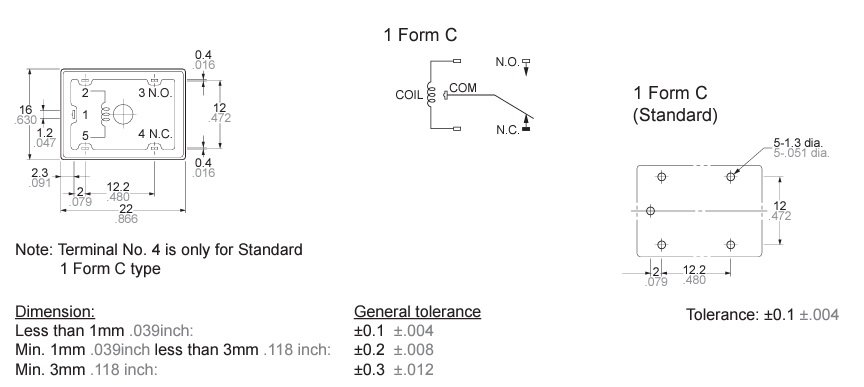 Relejs DC5V, SPDT, 10A/250VAC, 5A/30VDC, 69.4Ω(72mA) , viens kontakts uz pārslēgšanu, 22x16x16mm, PANASONIC