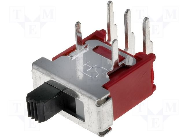 Pārslēdzējs slīdbīdņu SPDT, 1.5A/250VAC, ON-ON, 8.16x5.1x8mm, L=2.95mm, leņķisks, viens kontakts uz divam stāvoklim