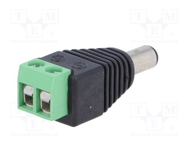 5.5x2.1mm, L=10mm, štekers, ar terminalbloku aizmugurā, taisns, uz vadu