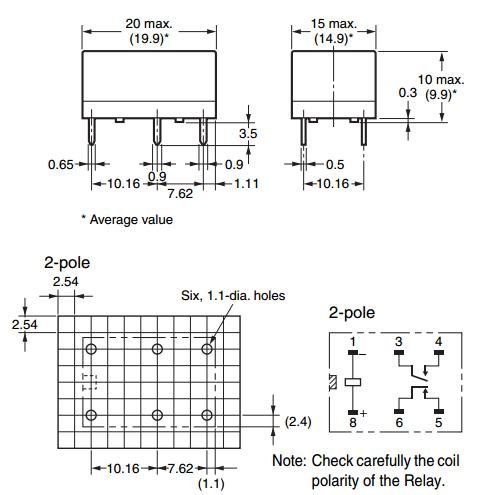 Relejs DC12V, SPST-NO+SPST-NC, 2x8A/250VAC, 2x8A/30VDC, 720R(16.6mA), divi kont. atsevišķi sasl./atvien., 20x15x10mm, OMRON