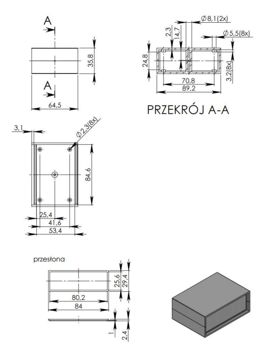 Plastmasas korpuss, 89x65x36mm, ABS, pelekā krasa
