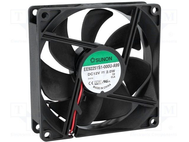 92x92x25mm, DC12V, slīdgultnis, 87.04m3/h, 34db, 3000RPM, 1.68W, Ventilators