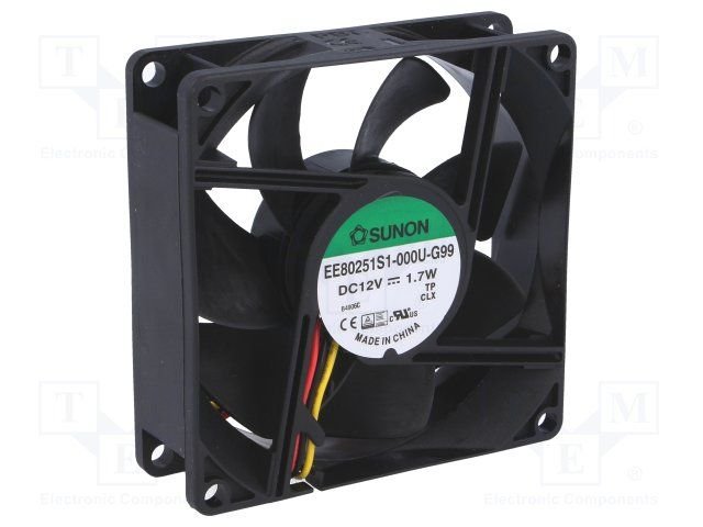 80x80x25mm, DC12V, slīdgultnis, 69.7m3/h, 33dB, 3300rpm, 1.8W, Ventilators ar sensoru F type