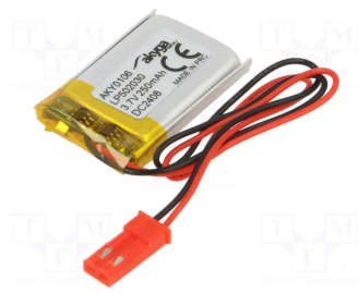 Akumulators Li-pol, 3.7V/250mAh, konn+sock2.54*2pins, 5.0x20x30mm